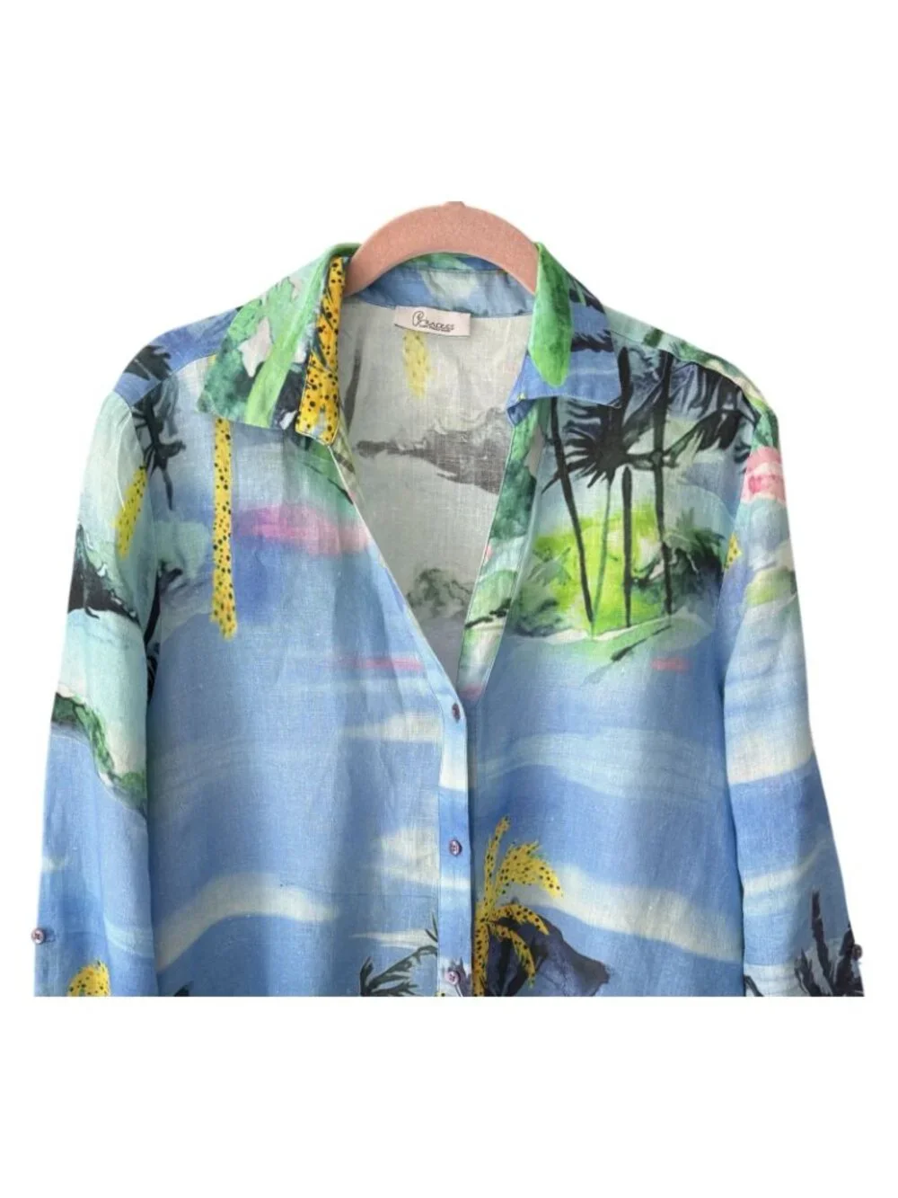 Princess Goes Hollywood Womens Linen Tropical Print Button-Up Shirt Medium Beach - Picture 2 of 6